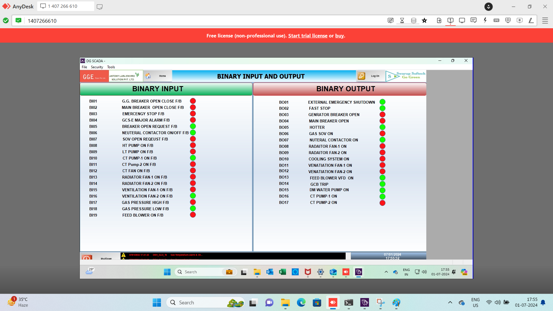 Green Gas Engine Binary IO SCADA