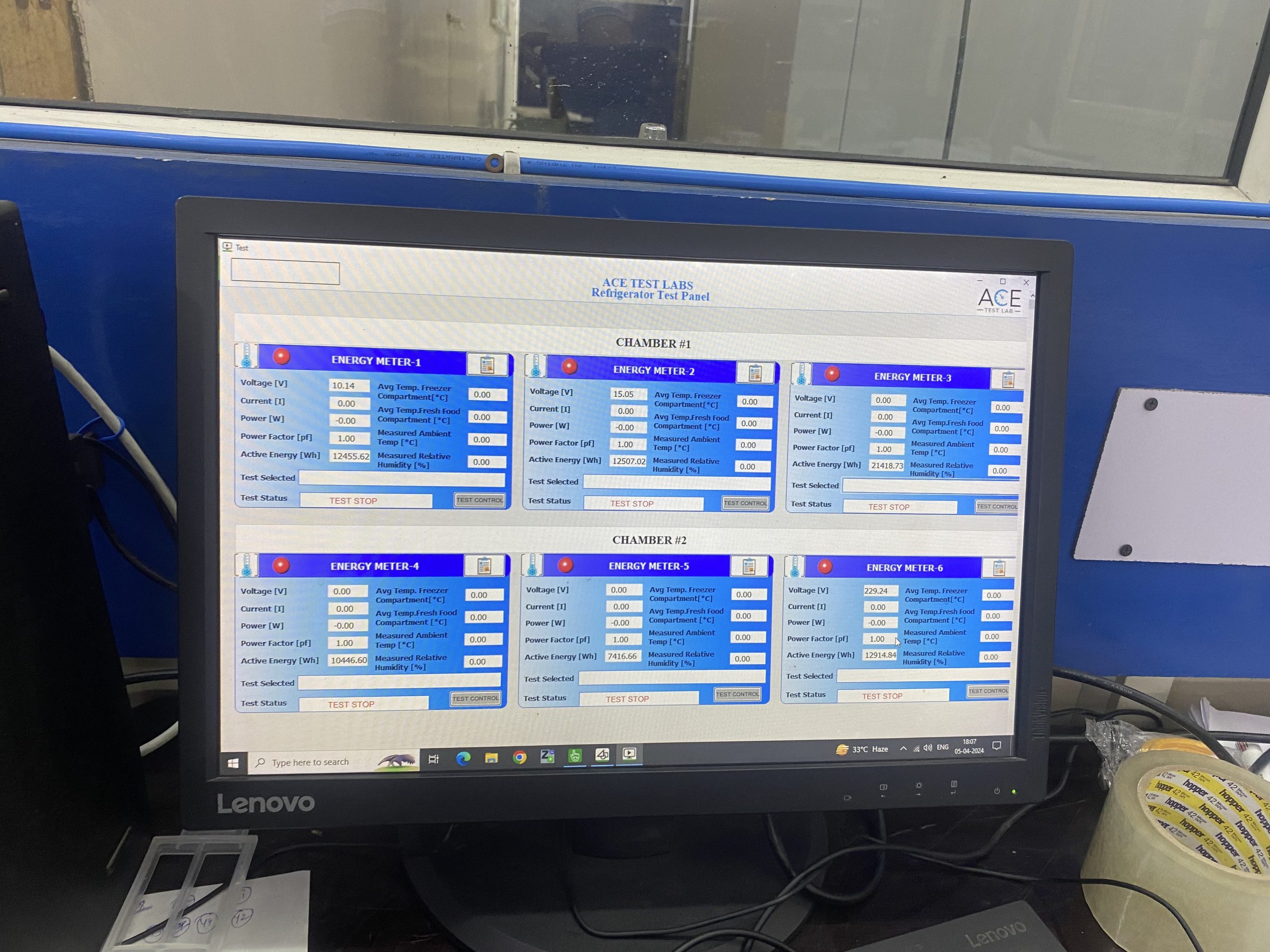 Refrigerator Test Panel Energy Monitoring