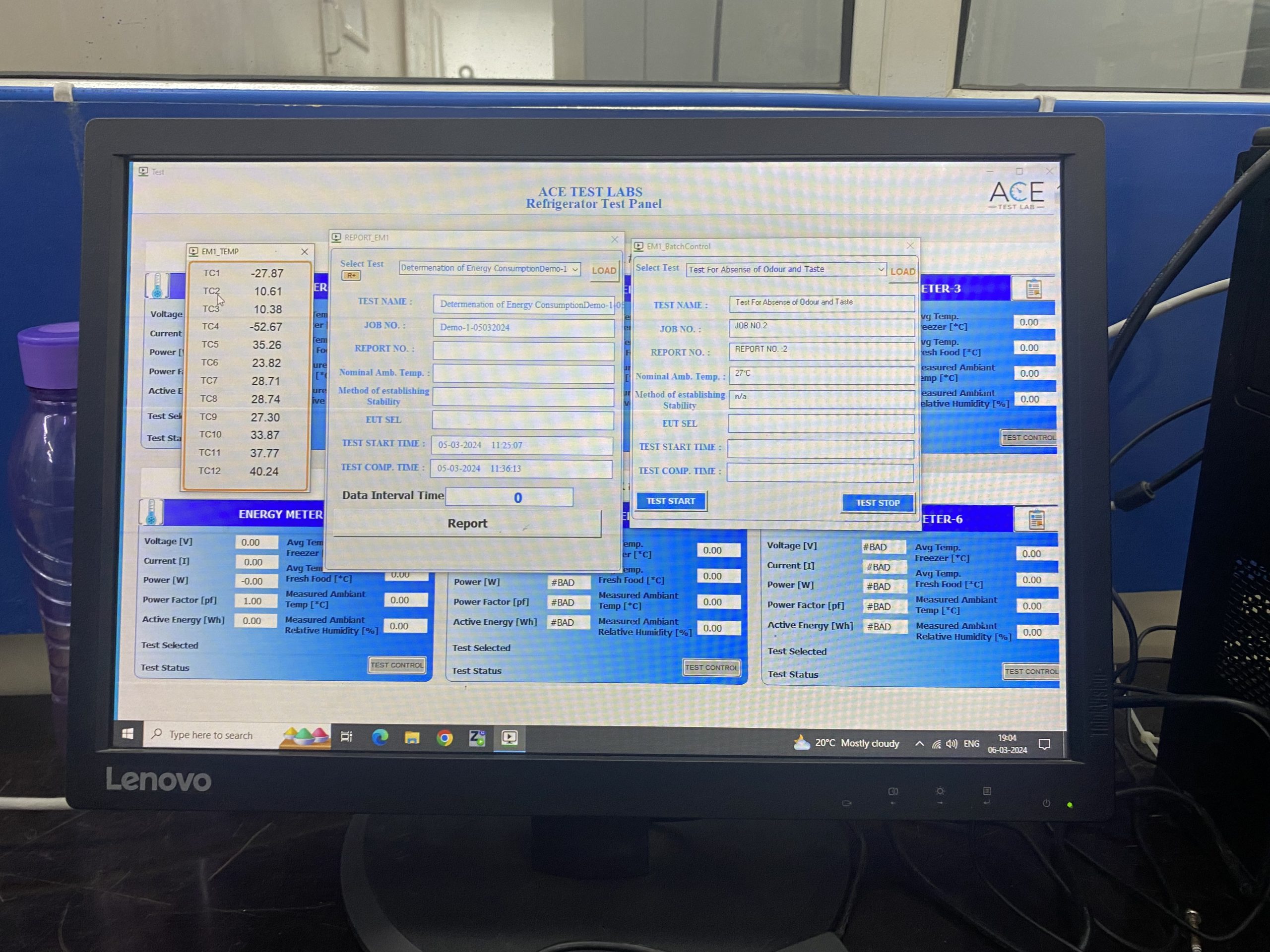Refrigerator Test Panel Report Control